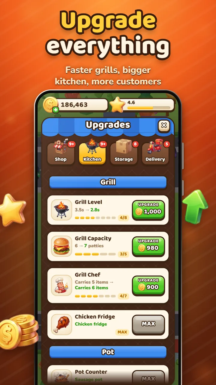 Upgrade everything — faster grills, a bigger kitchen, more customers