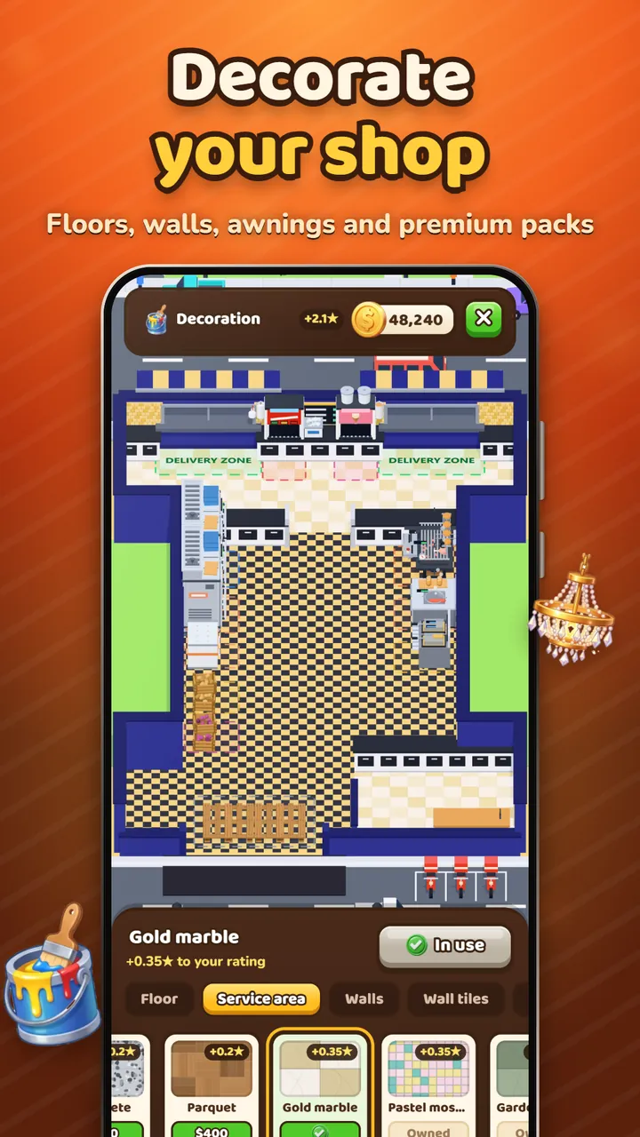 Decorate your shop — floors, walls, awnings and premium packs
