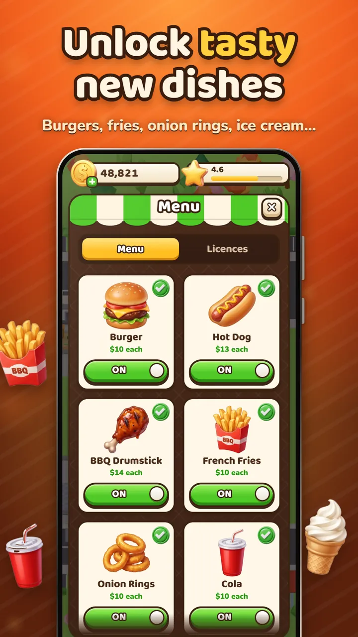 Unlock tasty new dishes — burgers, fries, onion rings, ice cream